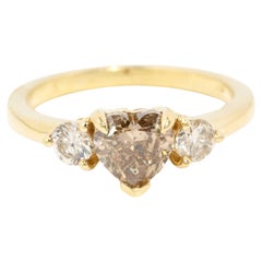 Contemporary ADGL Cognac & White Diamond Heart Ring 18 Carat Yellow Gold
