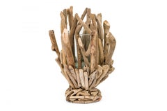 Contemporary Adirondack Style Glass and Twig Candle Holder