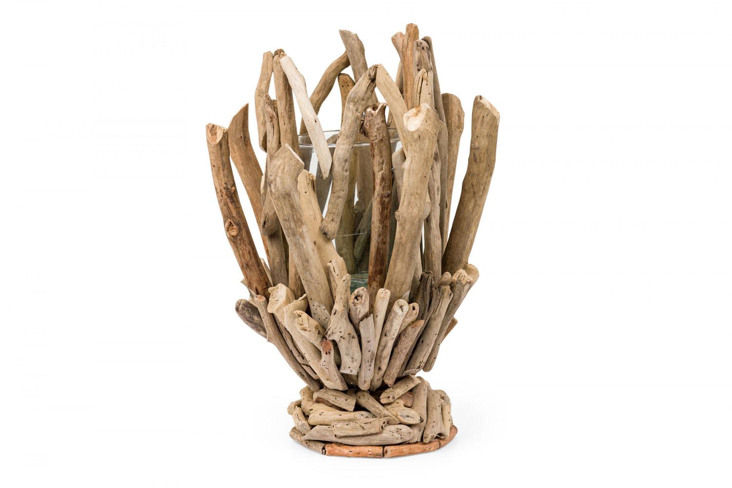 Rustic Contemporary Adirondack Style Glass and Twig Candle Holder For Sale