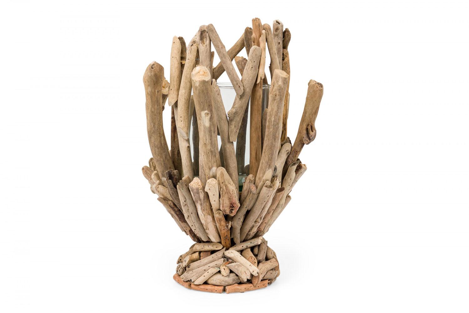 American Contemporary Adirondack Style Glass and Twig Candle Holder For Sale