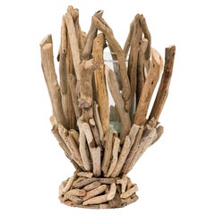 Contemporary Adirondack Style Glass and Twig Candle Holder