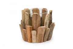 Contemporary  Adirondack Style Rustic Twig and Glass Candle Holder