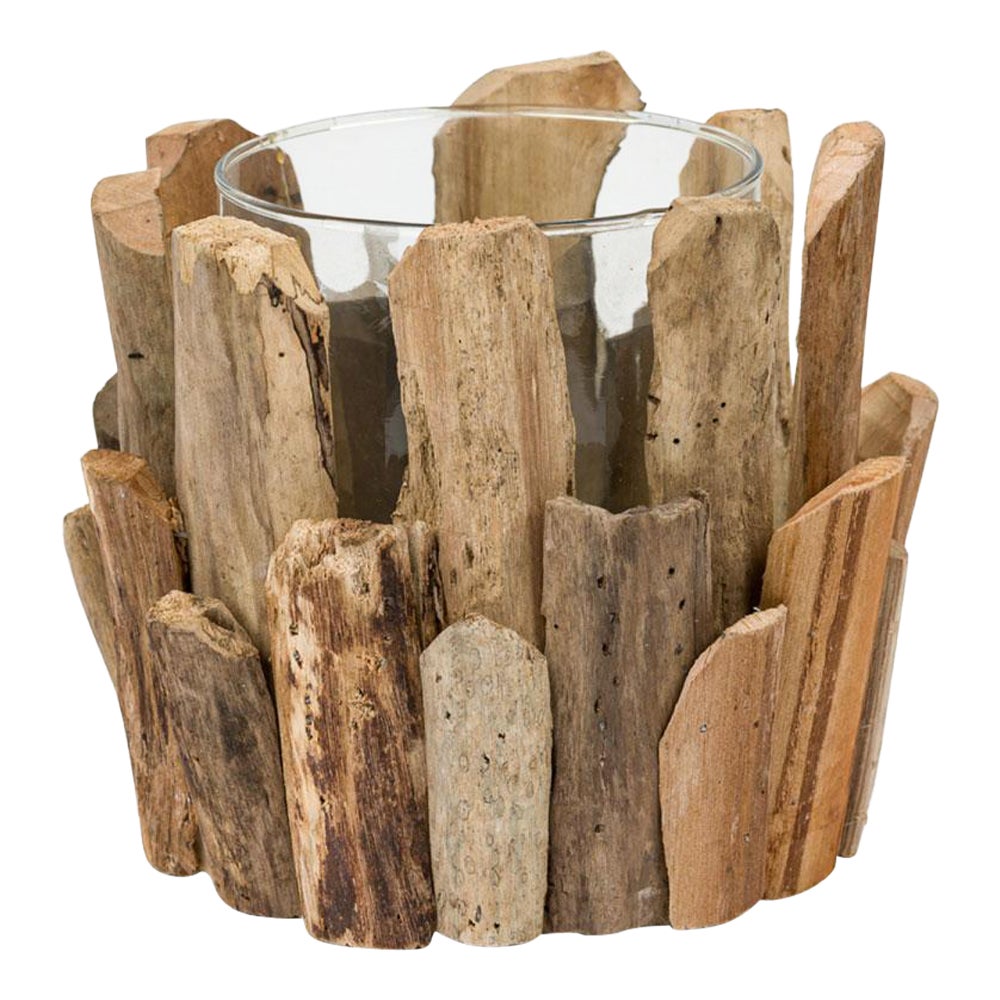Contemporary  Adirondack Style Rustic Twig and Glass Candle Holder For Sale