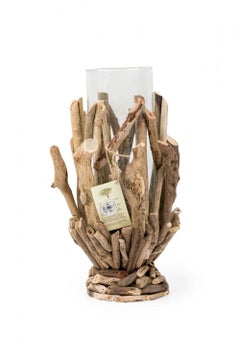 Contemporary Adirondack Style Twig and Glass Candle Holder