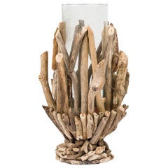 Contemporary Adirondack Style Twig and Glass Candle Holder
