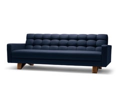 Zeitgenössisches Adoni Sofa aus dunkelblauer Wolle mit Beinen aus Walnussholz