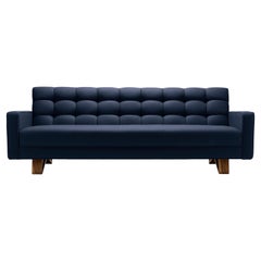 Contemporary Adoni Sofa in Dark Blue Wool with Walnut Legs