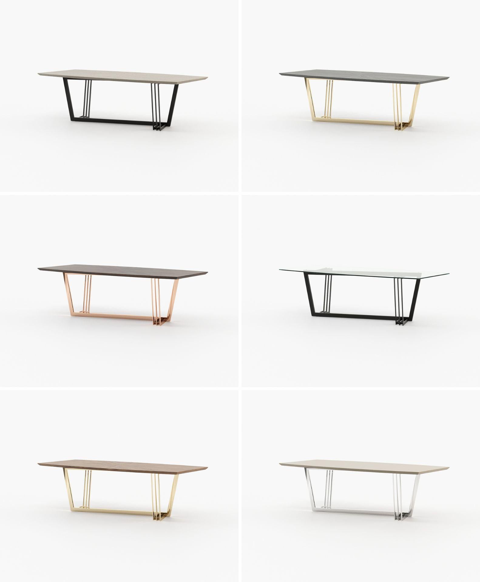 Contemporary Modern Dining table with metallic accent and custom dimensions by Laskasas For Sale