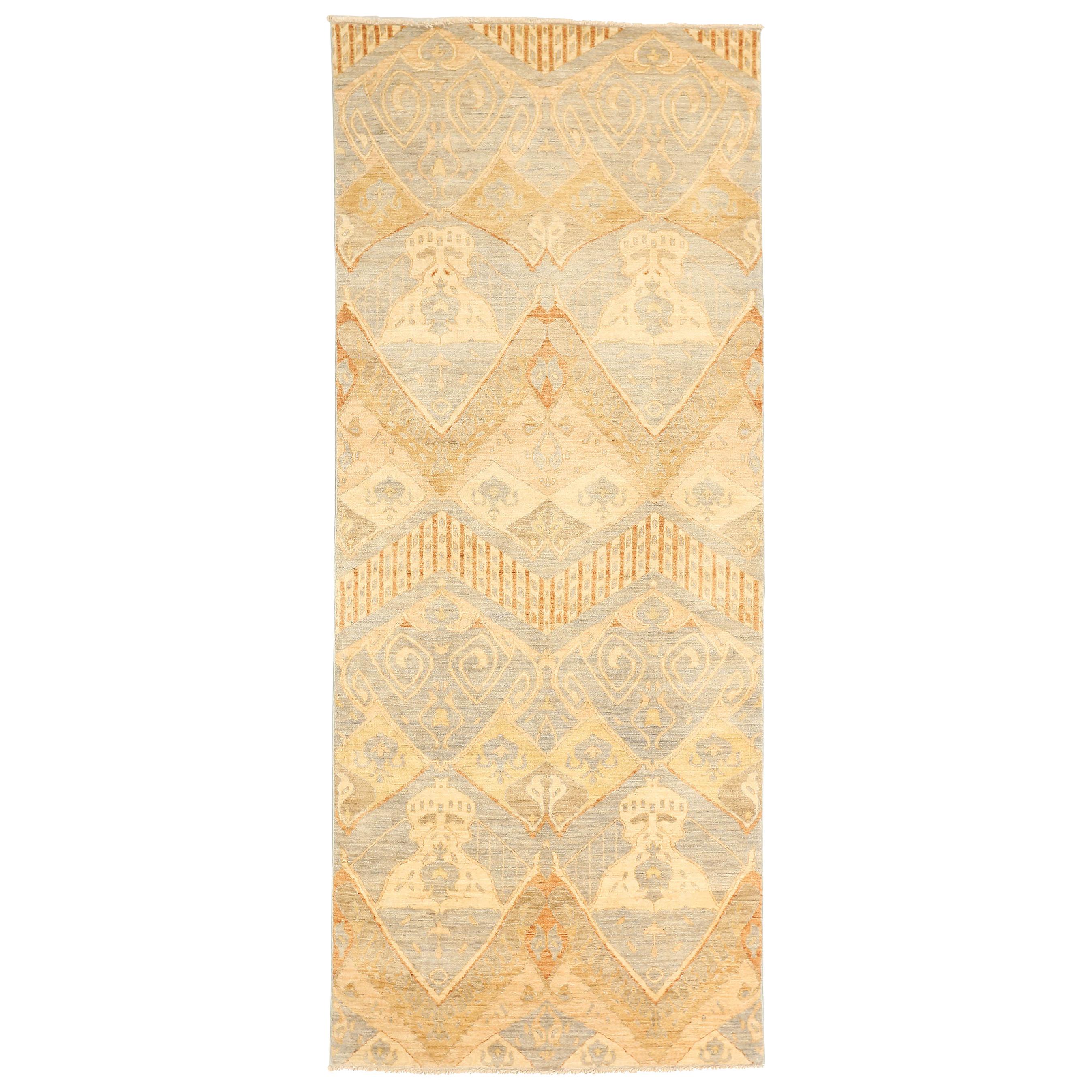 Contemporary Afghan Ikat Rug with Brown & Ivory Botanical Details For Sale