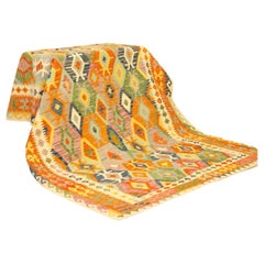 Contemporary Afghan Kilim Rug, Green and Orange