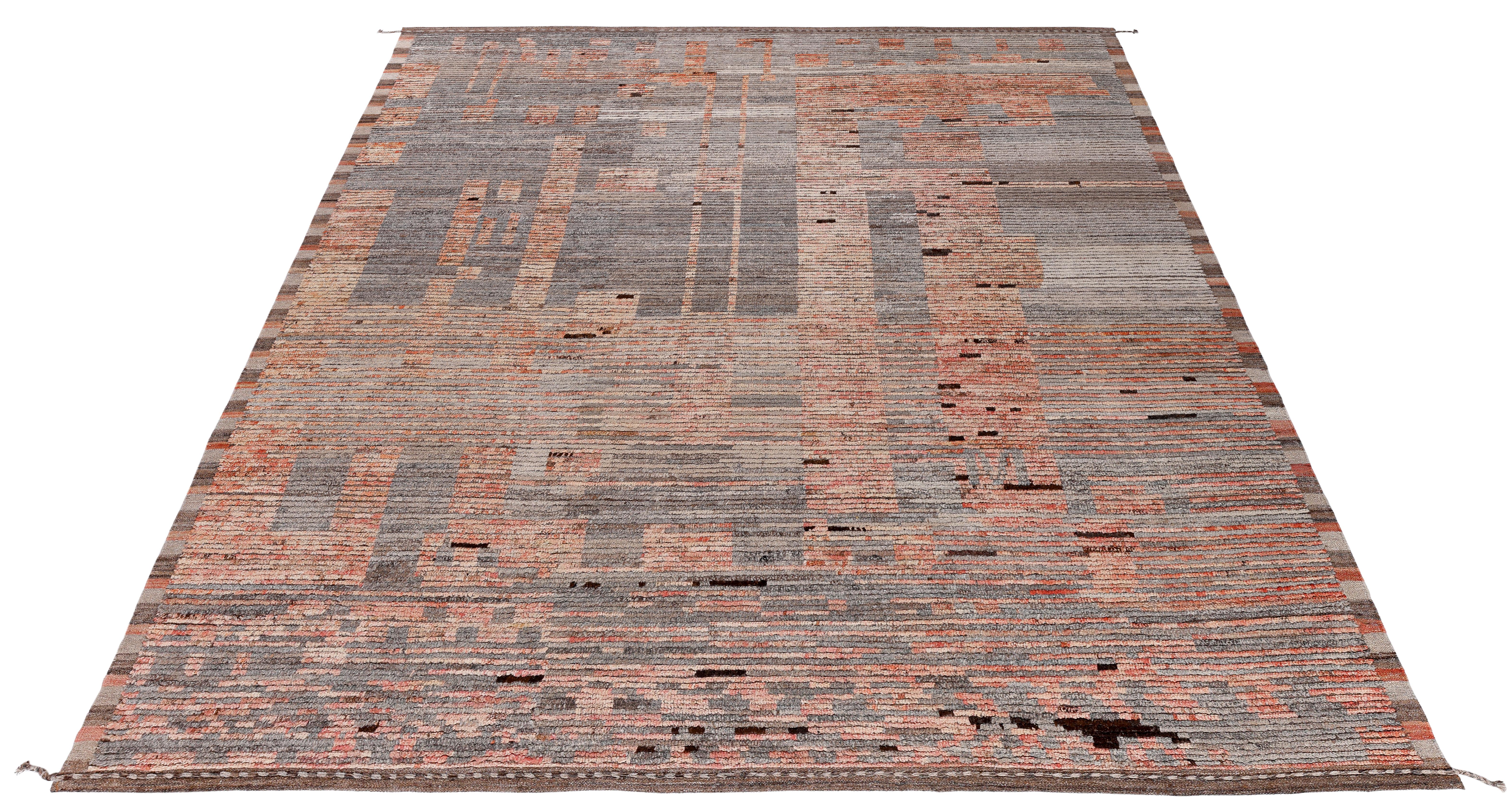 Contemporary Afghan Rug  Hand-Spun Wool, Minimalist Modern Organic Design For Sale 2