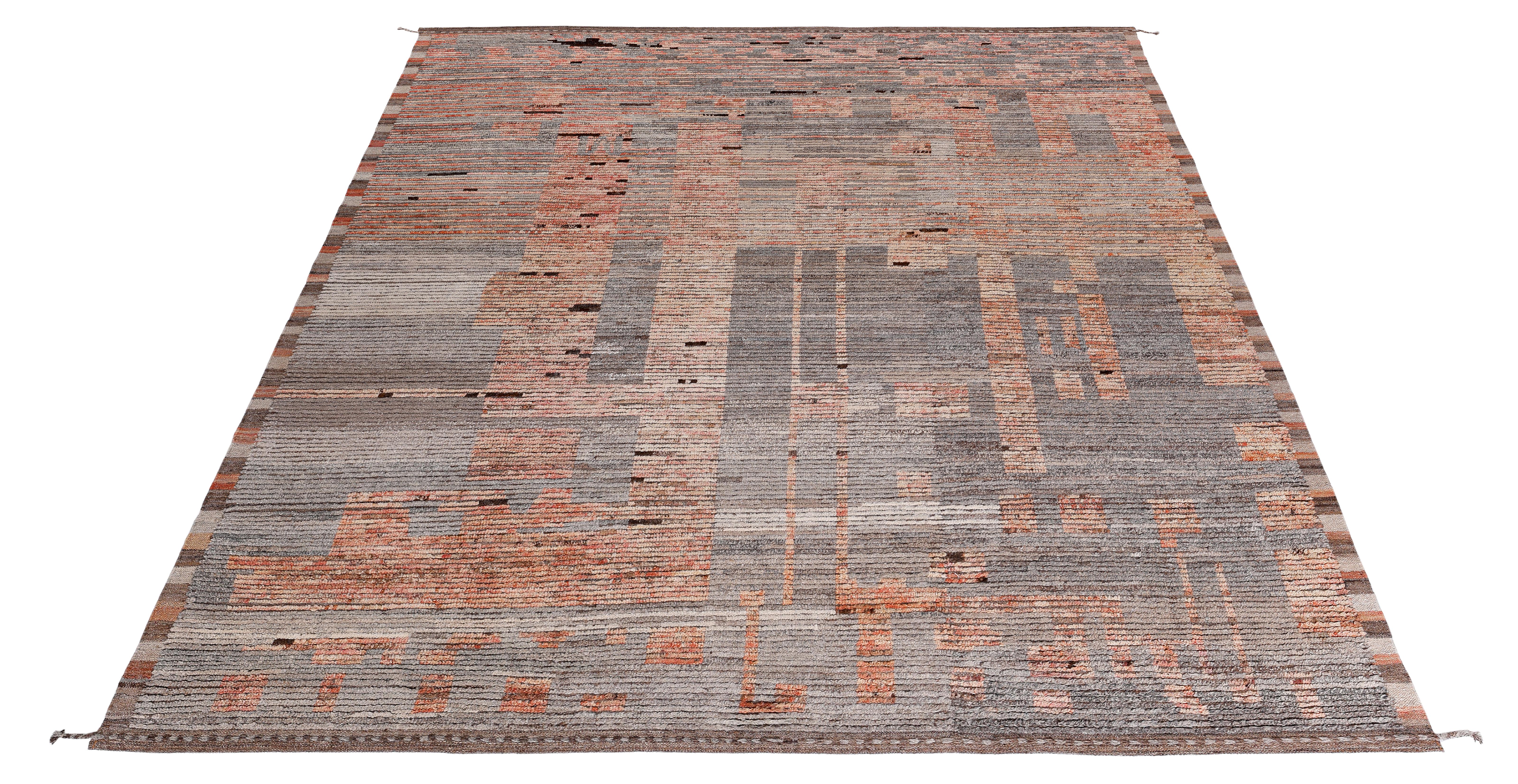 Contemporary Afghan Rug  Hand-Spun Wool, Minimalist Modern Organic Design For Sale 3