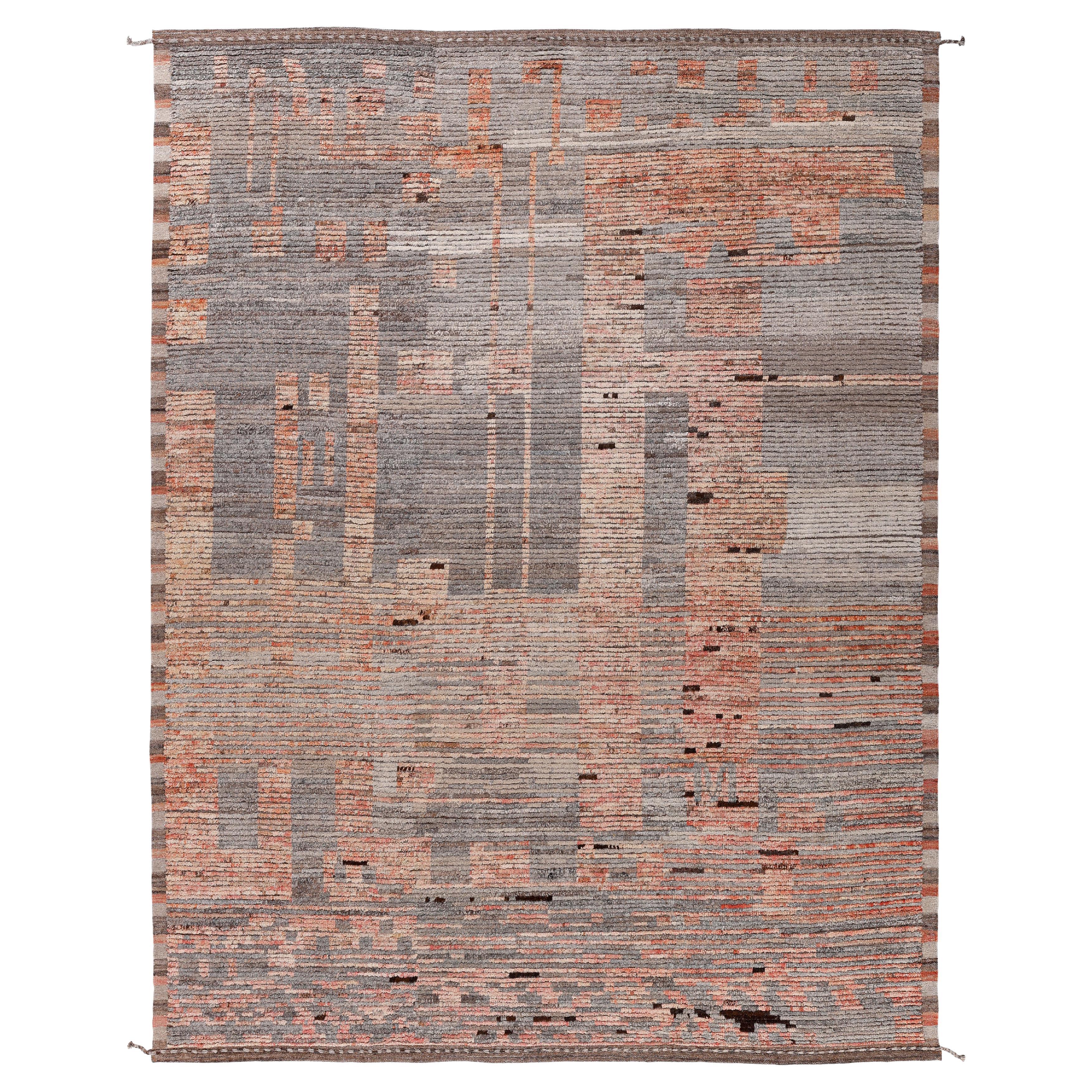 Contemporary Afghan Rug  Hand-Spun Wool, Minimalist Modern Organic Design