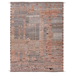 Contemporary Afghan Rug  Hand-Spun Wool, Minimalist Modern Organic Design