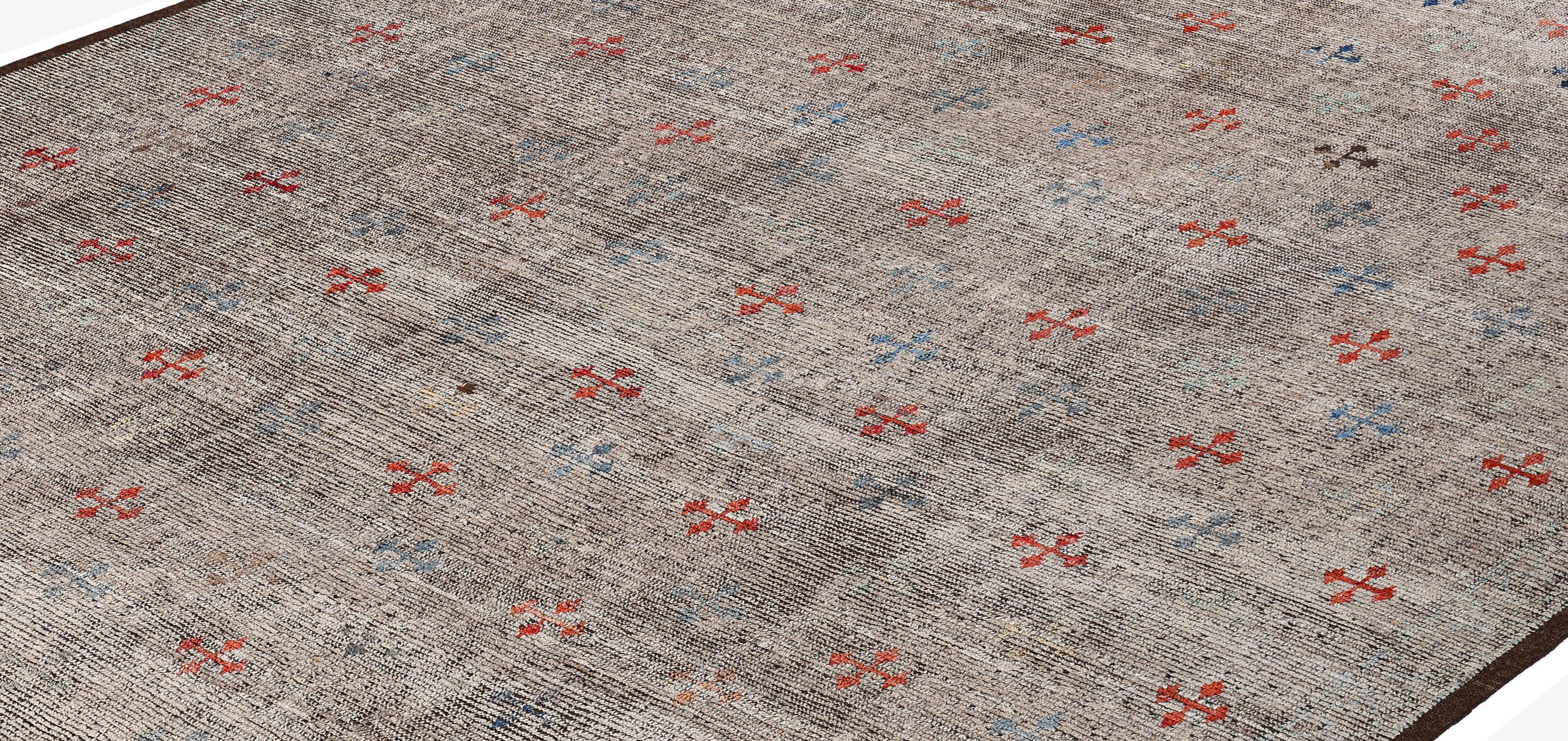 Organico moderno Tappeto afgano contemporaneo  Lana filata a mano, design minimalista e neutro in vendita