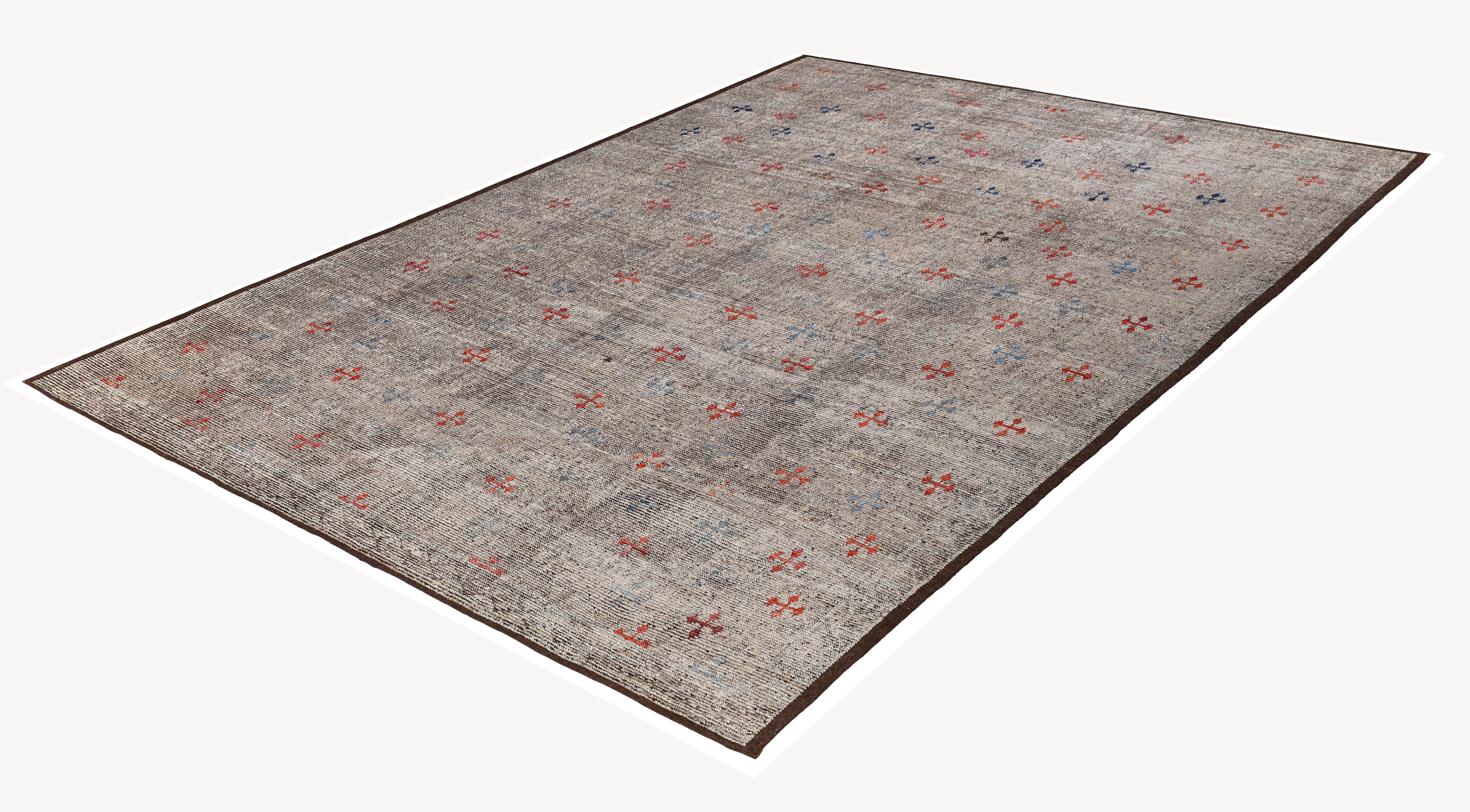 Annodato a mano Tappeto afgano contemporaneo  Lana filata a mano, design minimalista e neutro in vendita
