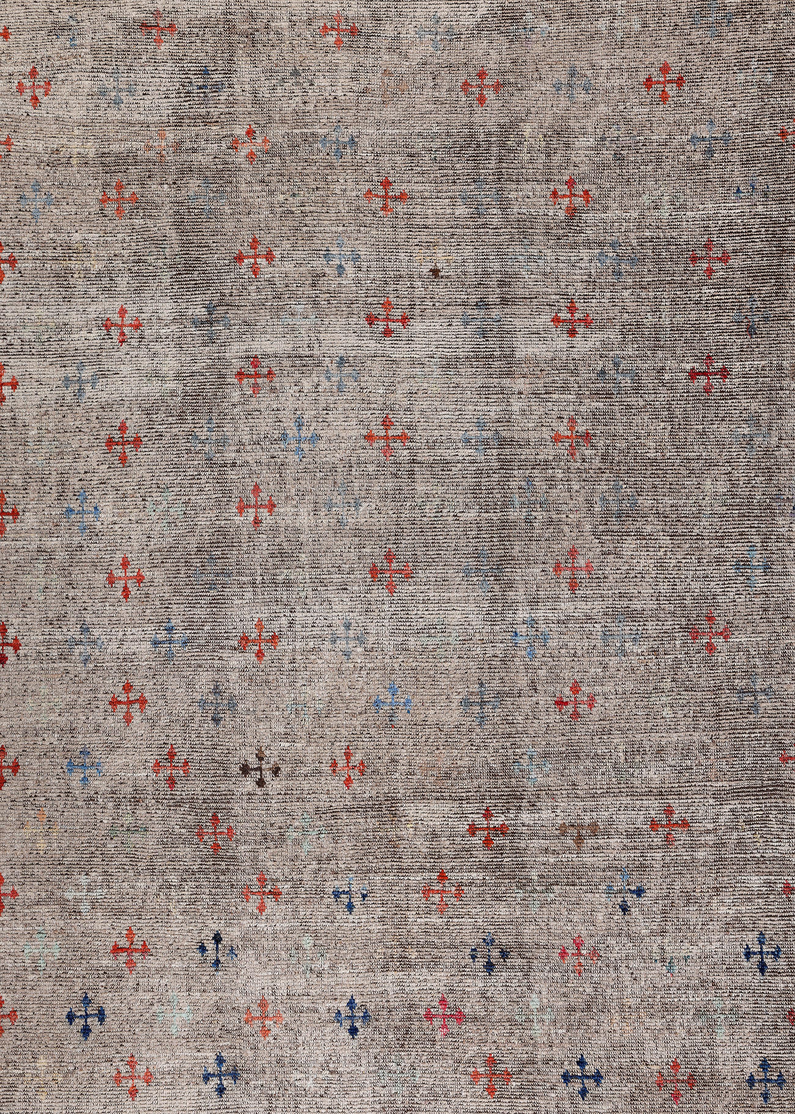 Tappeto afgano contemporaneo  Lana filata a mano, design minimalista e neutro in vendita 1