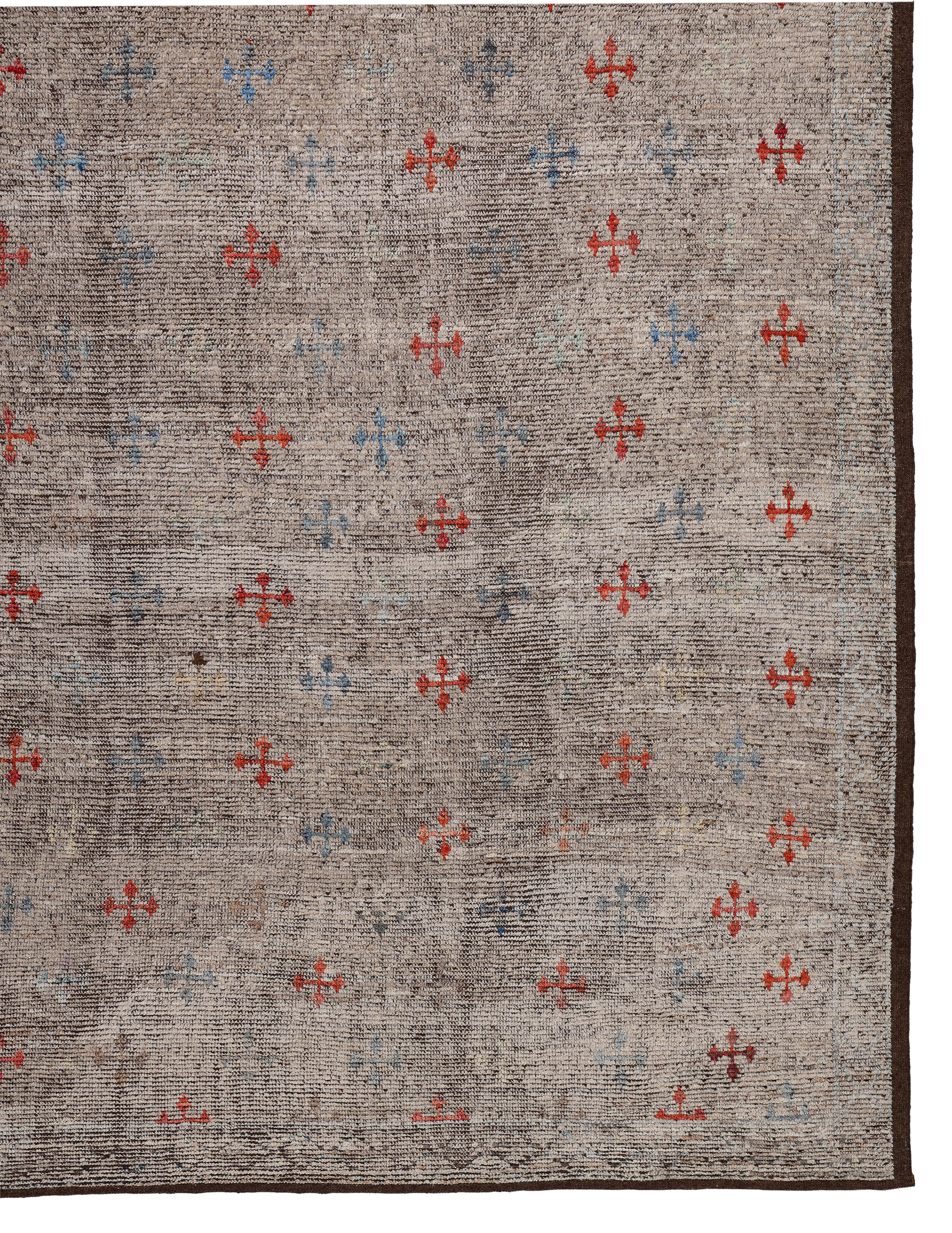 Tappeto afgano contemporaneo  Lana filata a mano, design minimalista e neutro in vendita 2