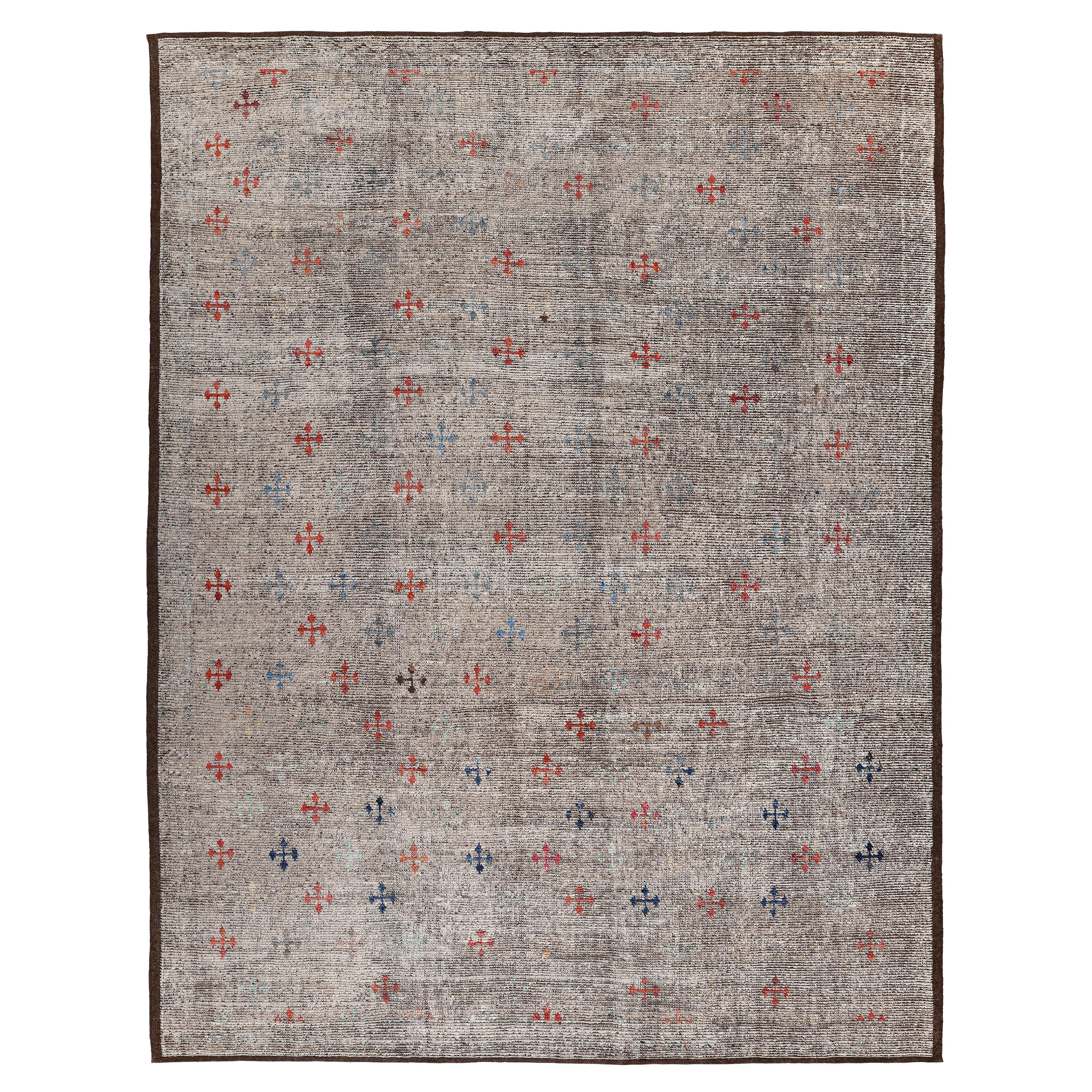 Tappeto afgano contemporaneo  Lana filata a mano, design minimalista e neutro in vendita