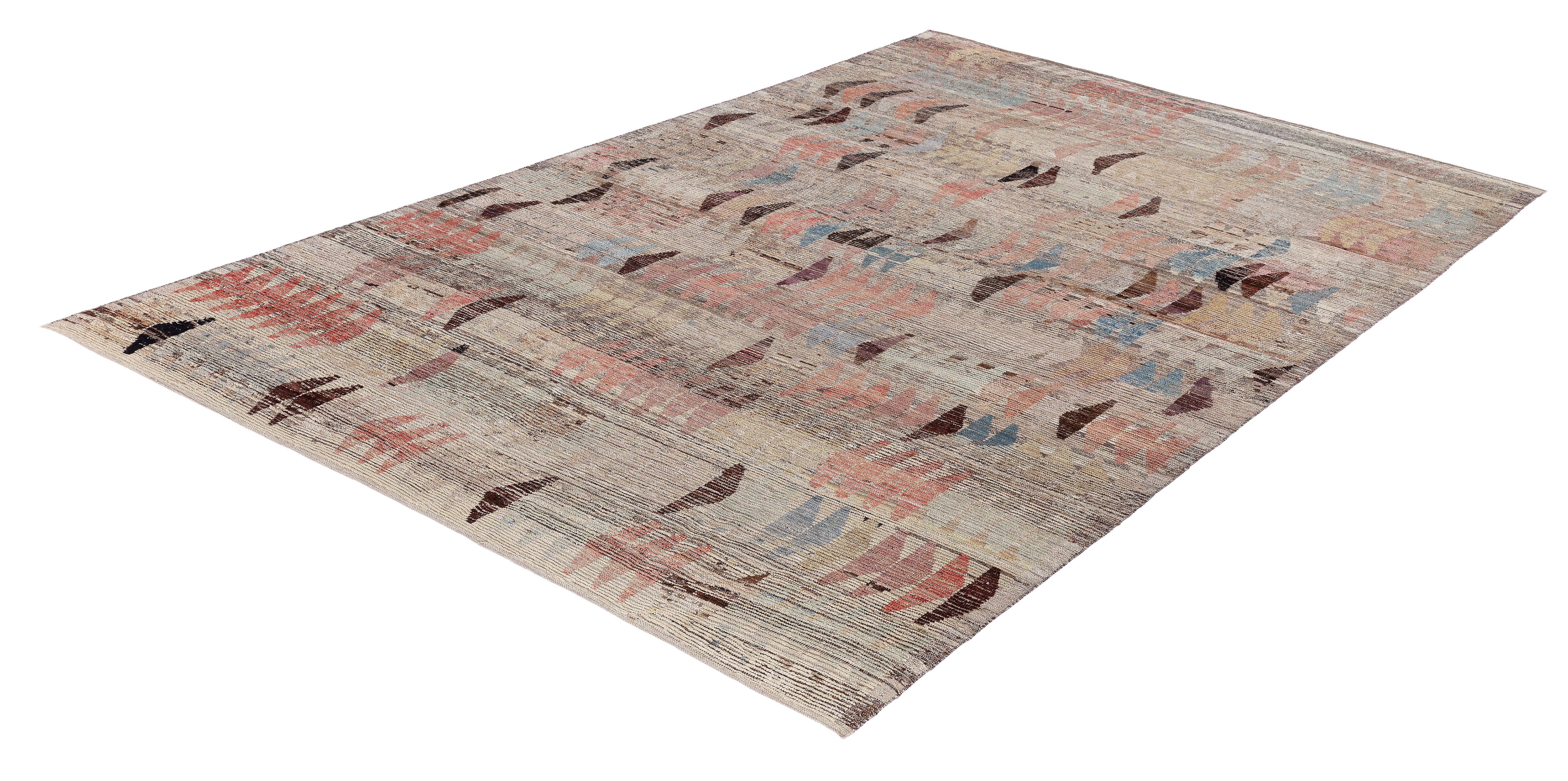 Hand-Knotted Contemporary Afghan Rug  Hand-Spun Wool, Vegetable Dyes & Minimalist Design For Sale