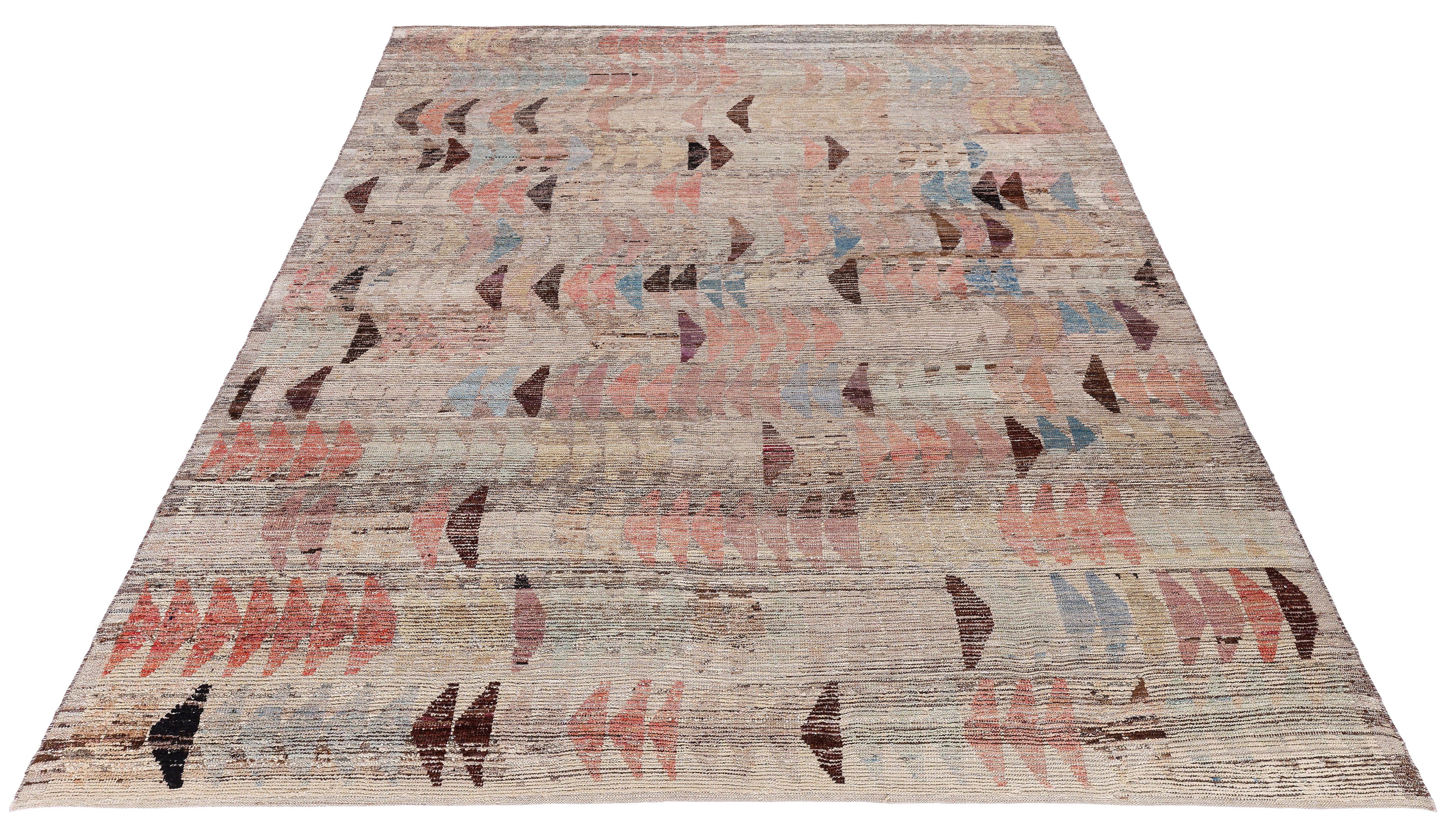 Contemporary Afghan Rug  Hand-Spun Wool, Vegetable Dyes & Minimalist Design For Sale 2