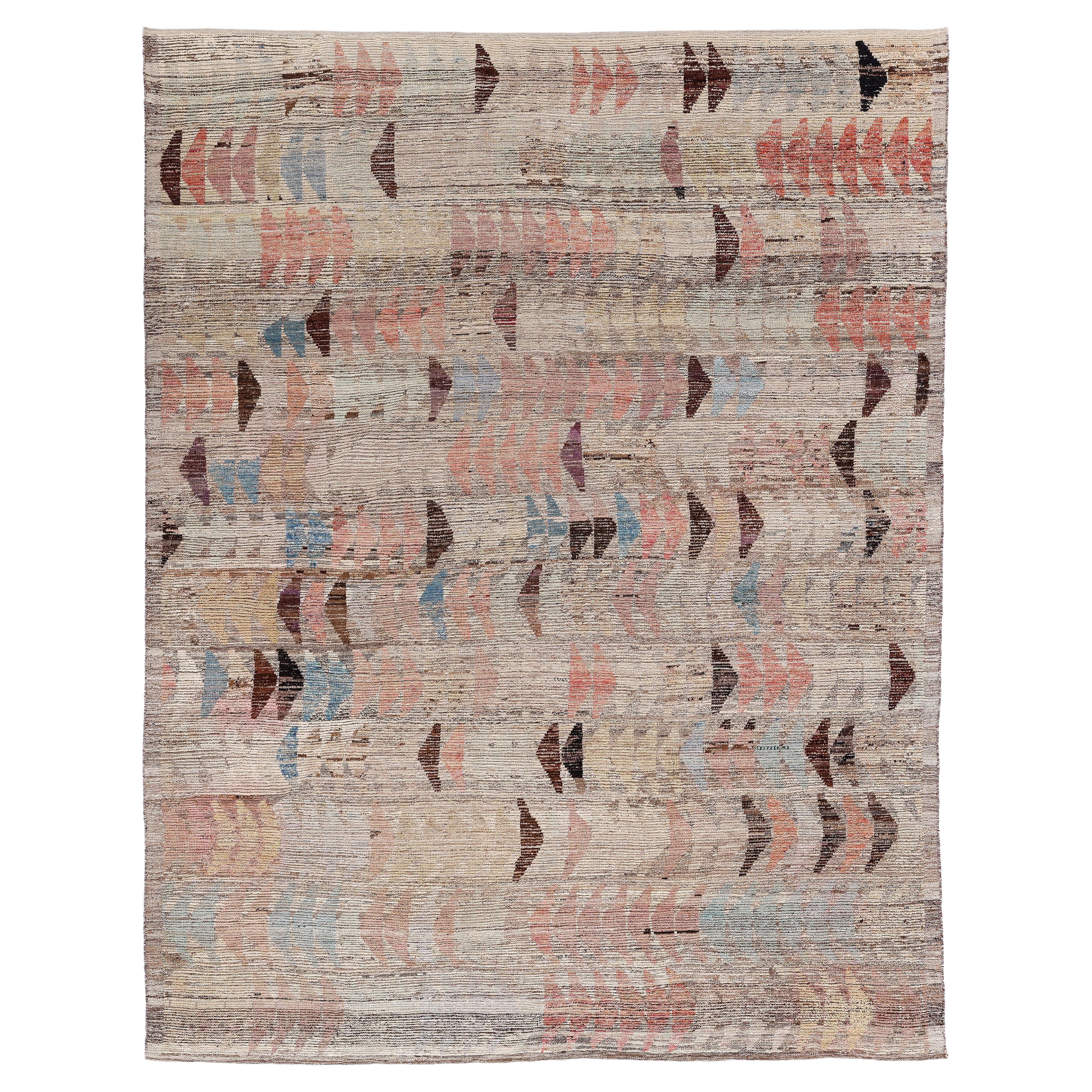 Contemporary Afghan Rug  Hand-Spun Wool, Vegetable Dyes & Minimalist Design