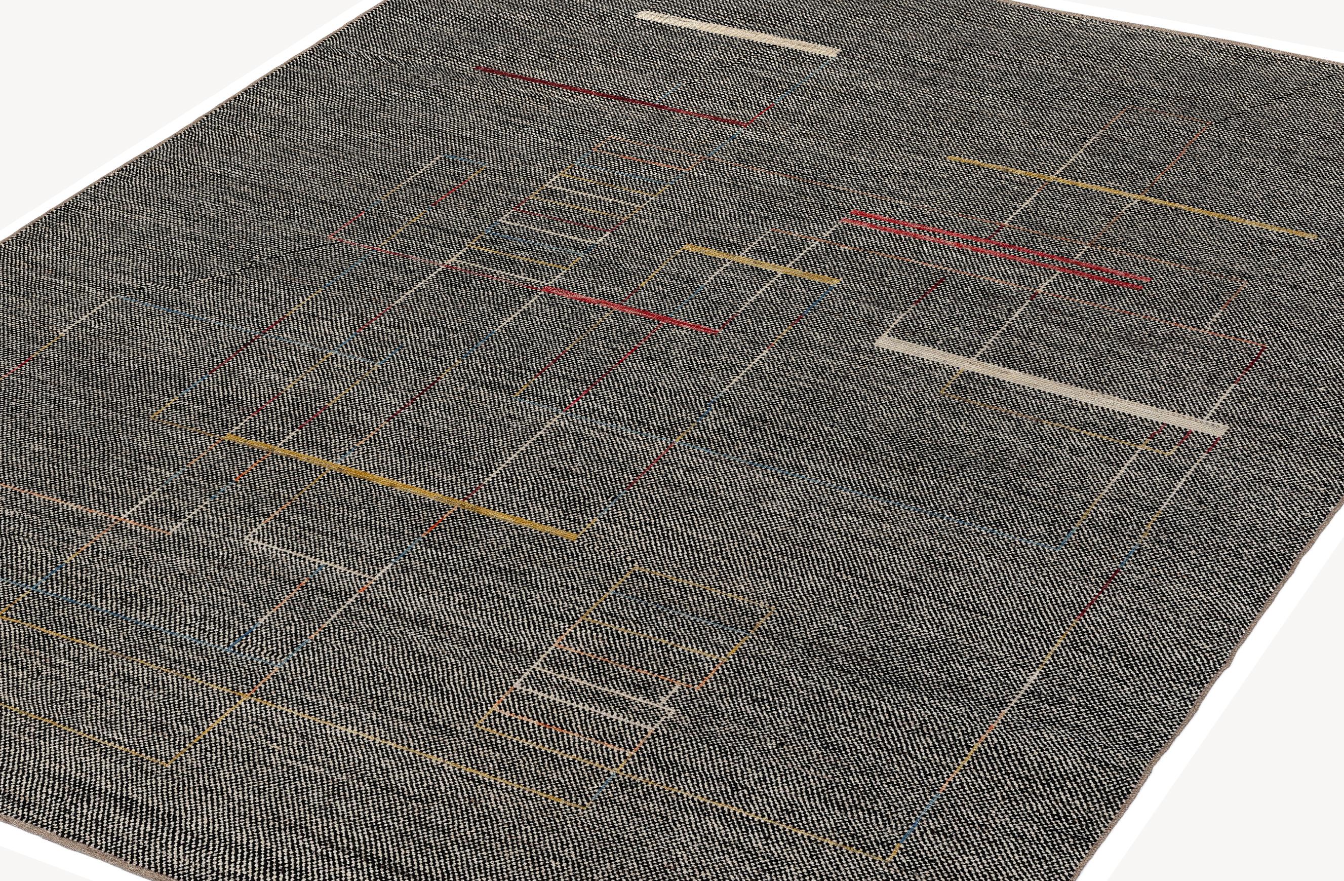 Hand-Knotted Contemporary Afghan Rug  Neutral Wool, Minimalist Geometric Modern Design For Sale