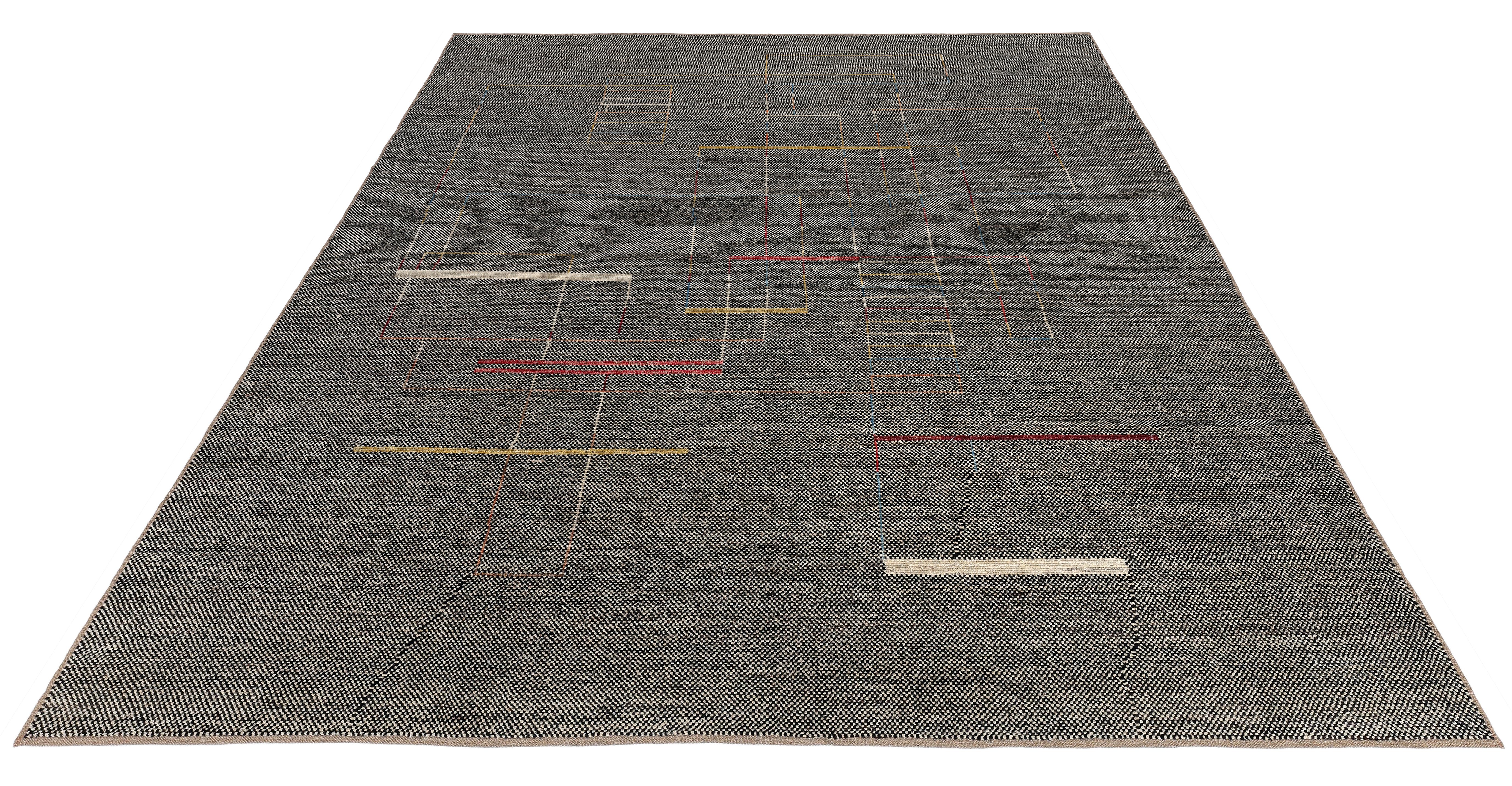 Contemporary Afghan Rug  Neutral Wool, Minimalist Geometric Modern Design For Sale 2