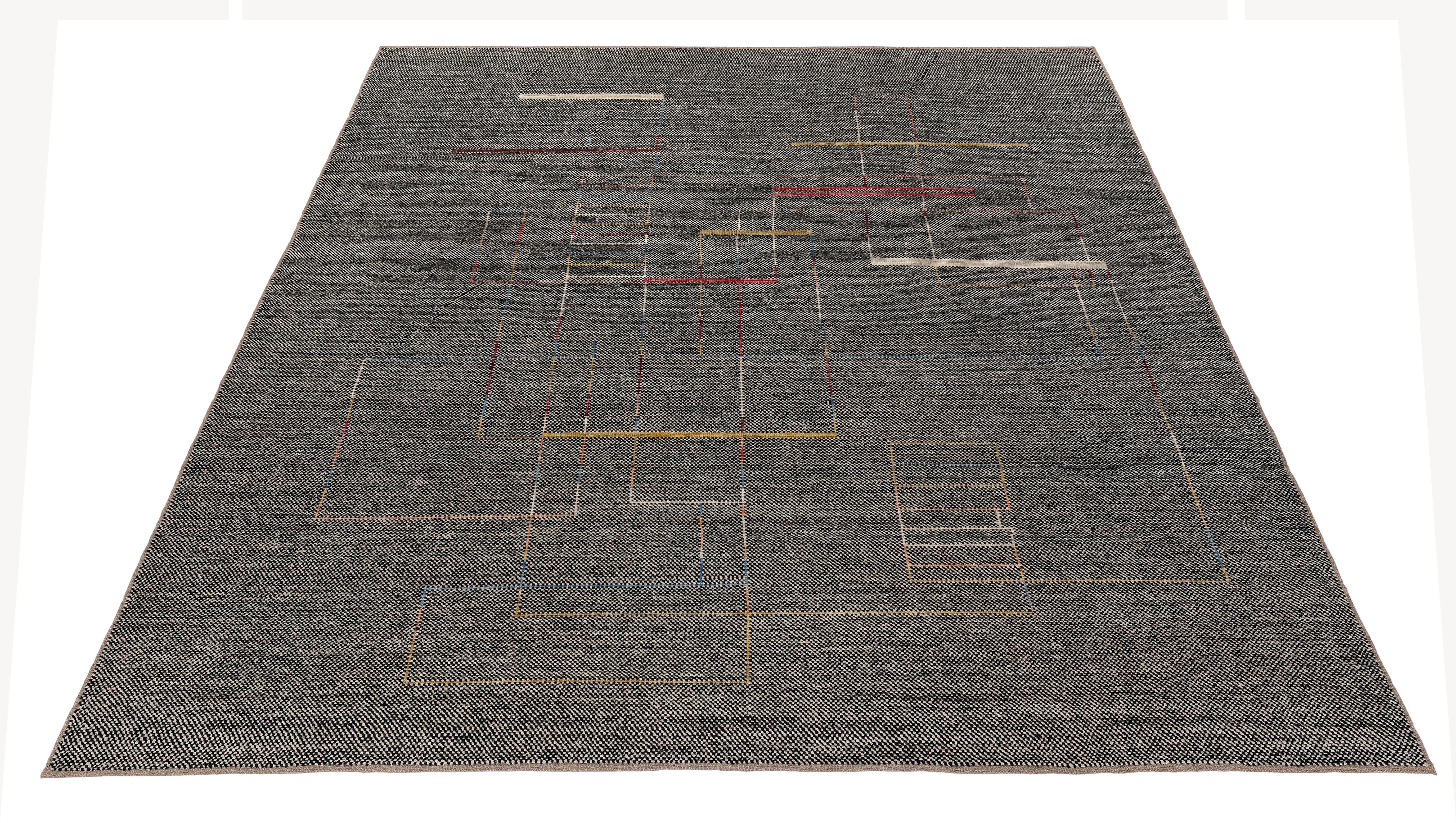 Contemporary Afghan Rug  Neutral Wool, Minimalist Geometric Modern Design For Sale 3