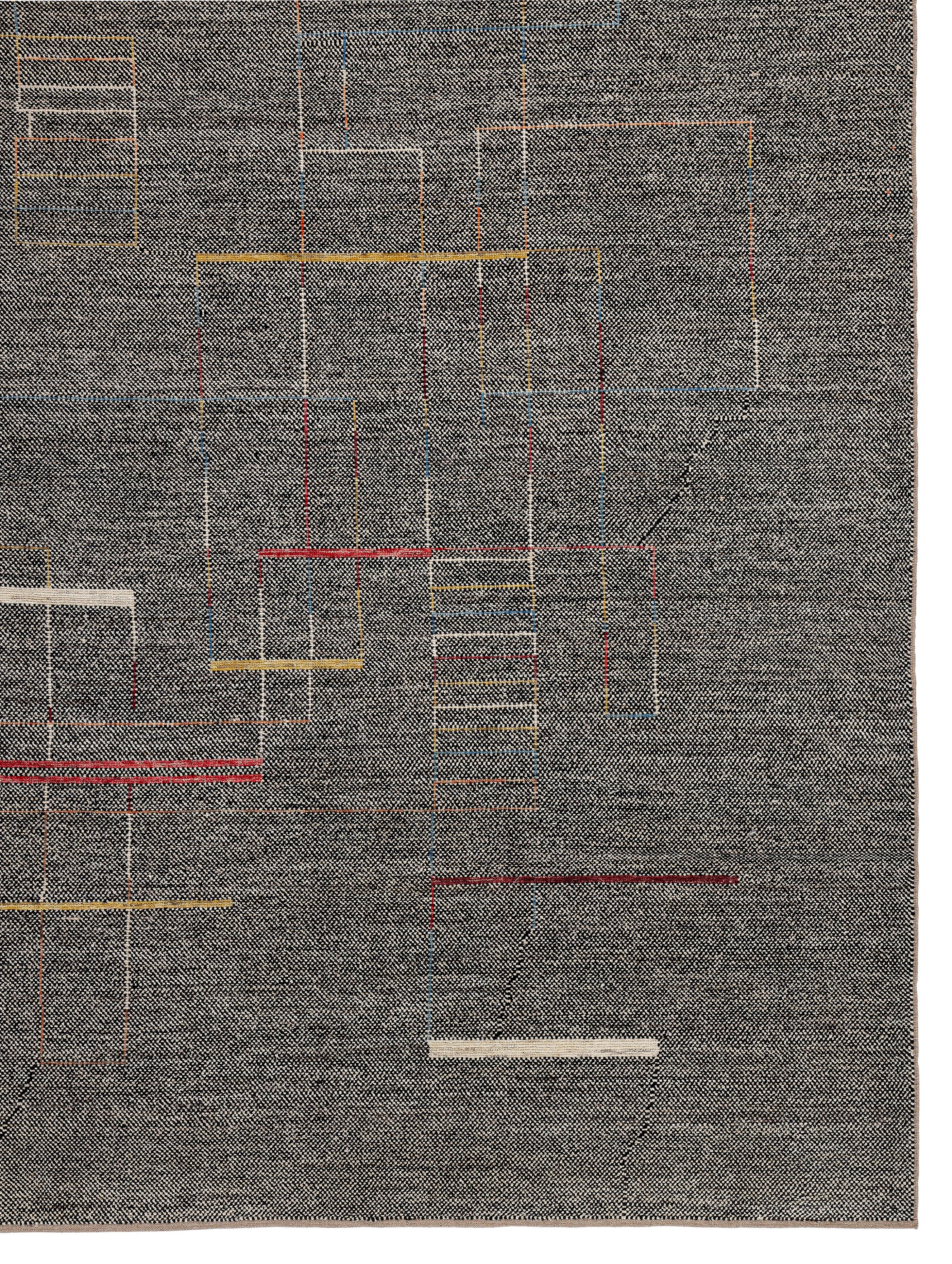 Contemporary Afghan Rug  Neutral Wool, Minimalist Geometric Modern Design For Sale 4