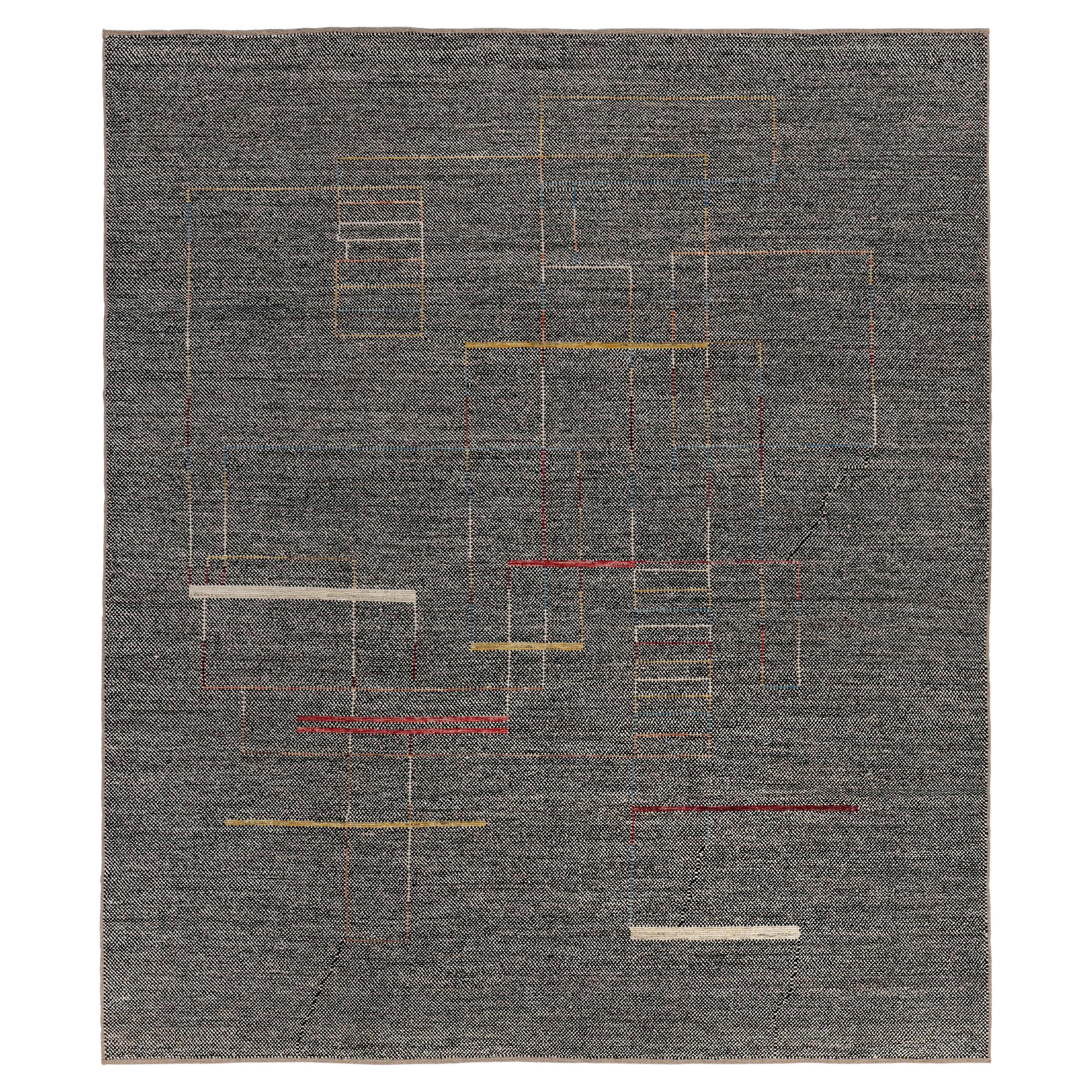 Contemporary Afghan Rug  Neutral Wool, Minimalist Geometric Modern Design For Sale