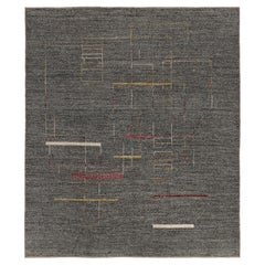 Contemporary Afghan Rug  Neutral Wool, Minimalist Geometric Modern Design