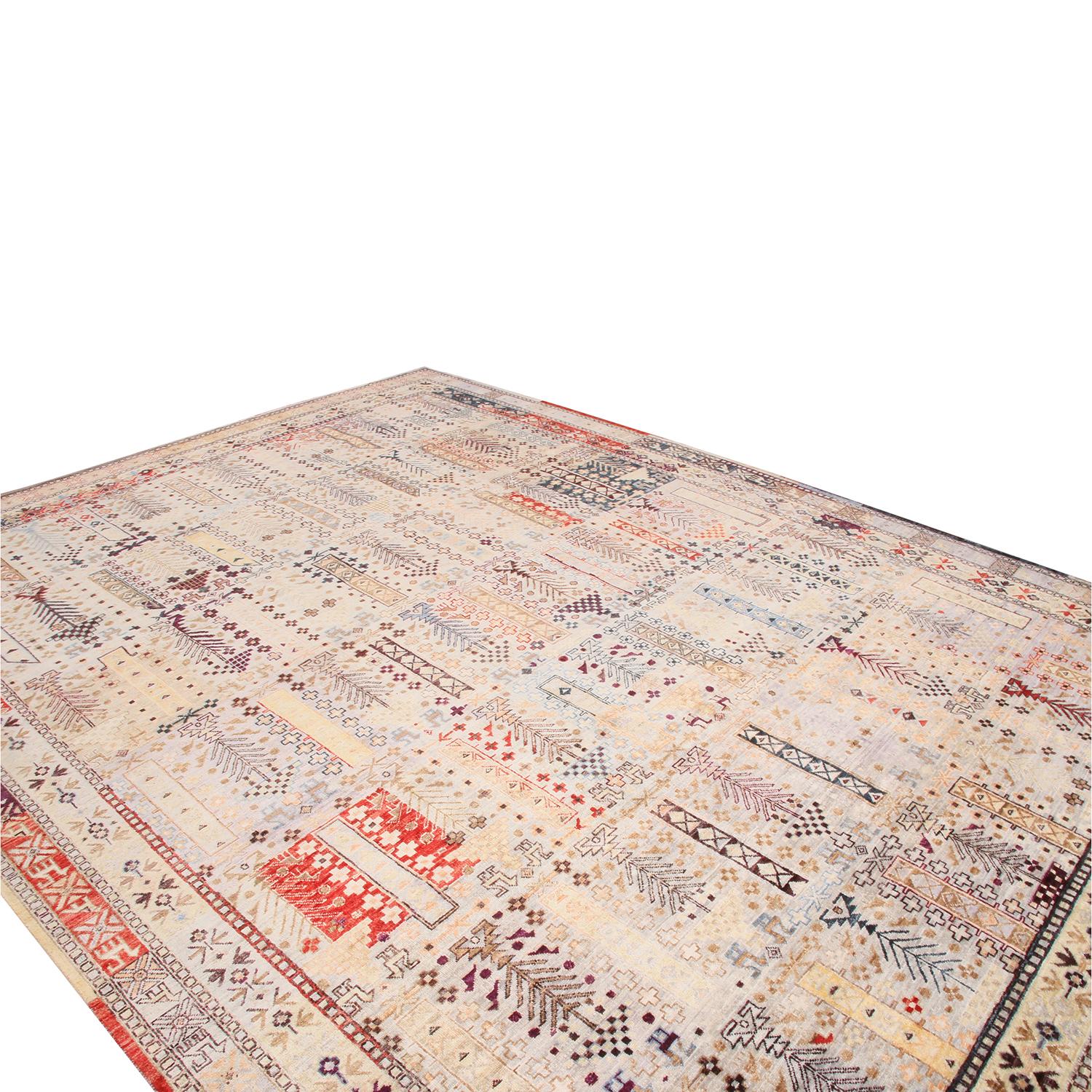 Hand-Knotted Rug & Kilim's Contemporary Afghani Tribal Beige, Brown Multi-Color Wool Rug For Sale