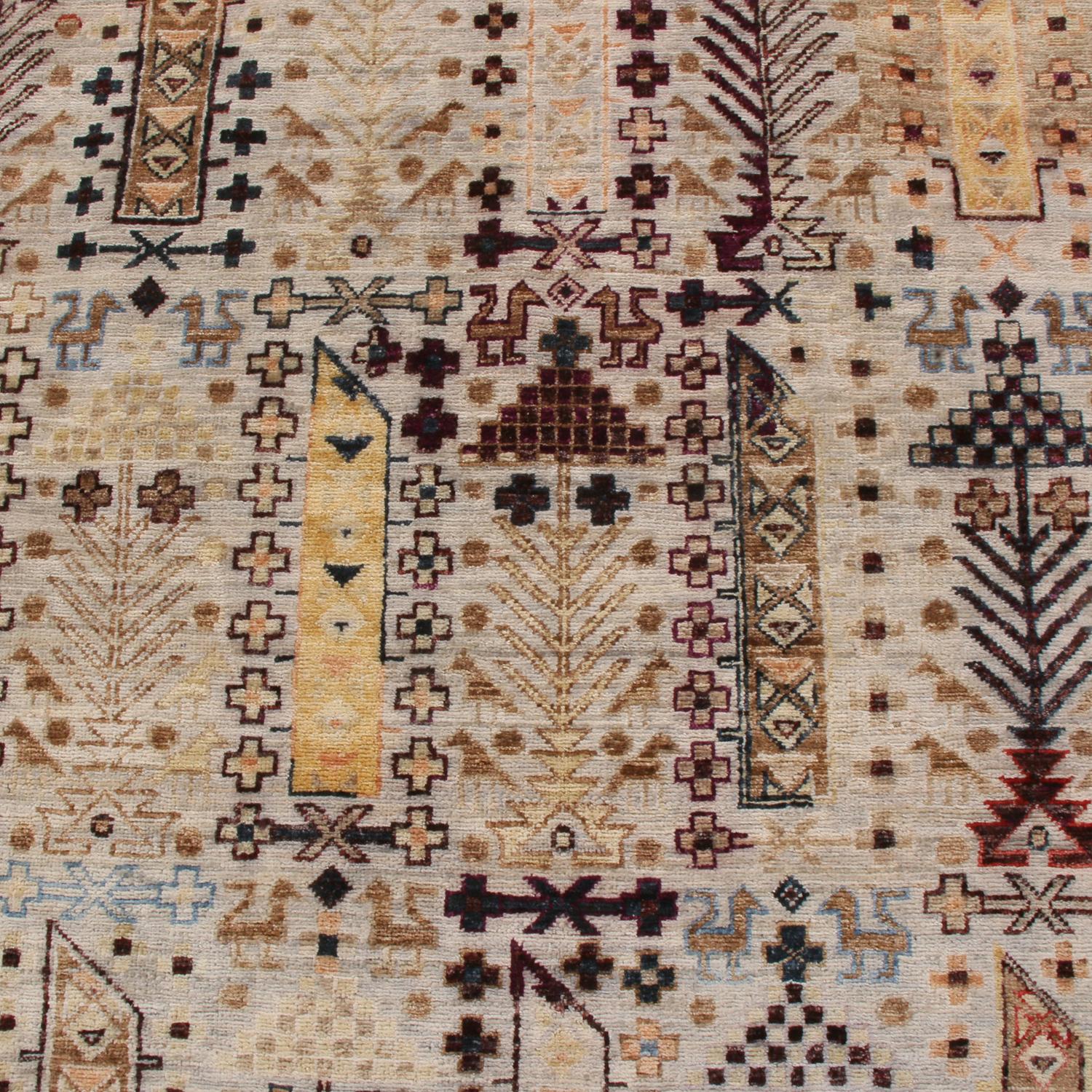 Rug & Kilim's Contemporary Afghani Tribal Beige, Brown Multi-Color Wool Rug For Sale 1