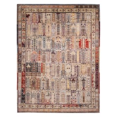 Zeitgenössischer afghanischer Teppich und Kelim-Teppich aus beigefarbener, brauner und mehrfarbiger Wolle