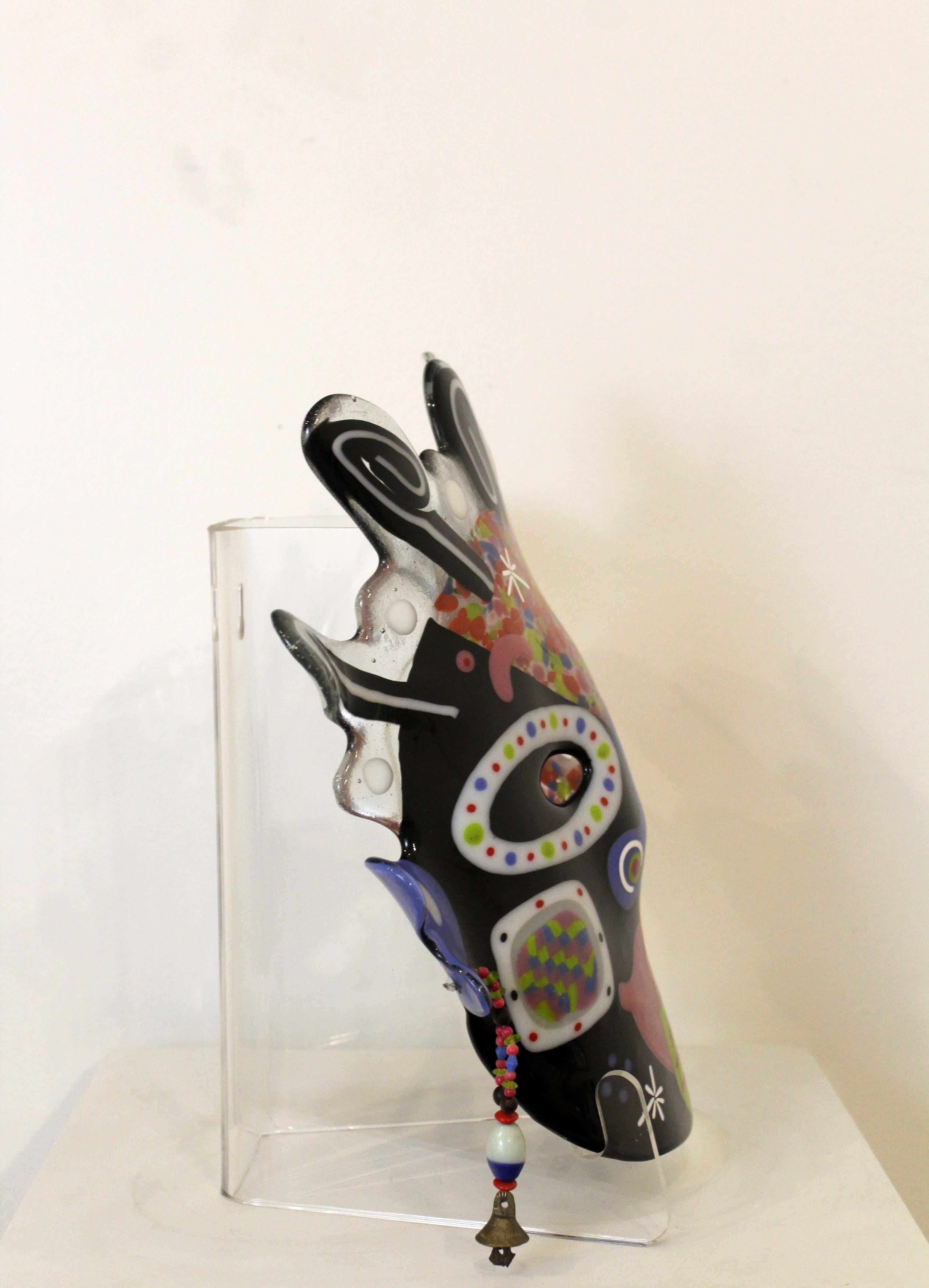 Contemporary African Mask Painted & Fused Glass & Bead Designs by Ruth Brockman In Good Condition In Keego Harbor, MI