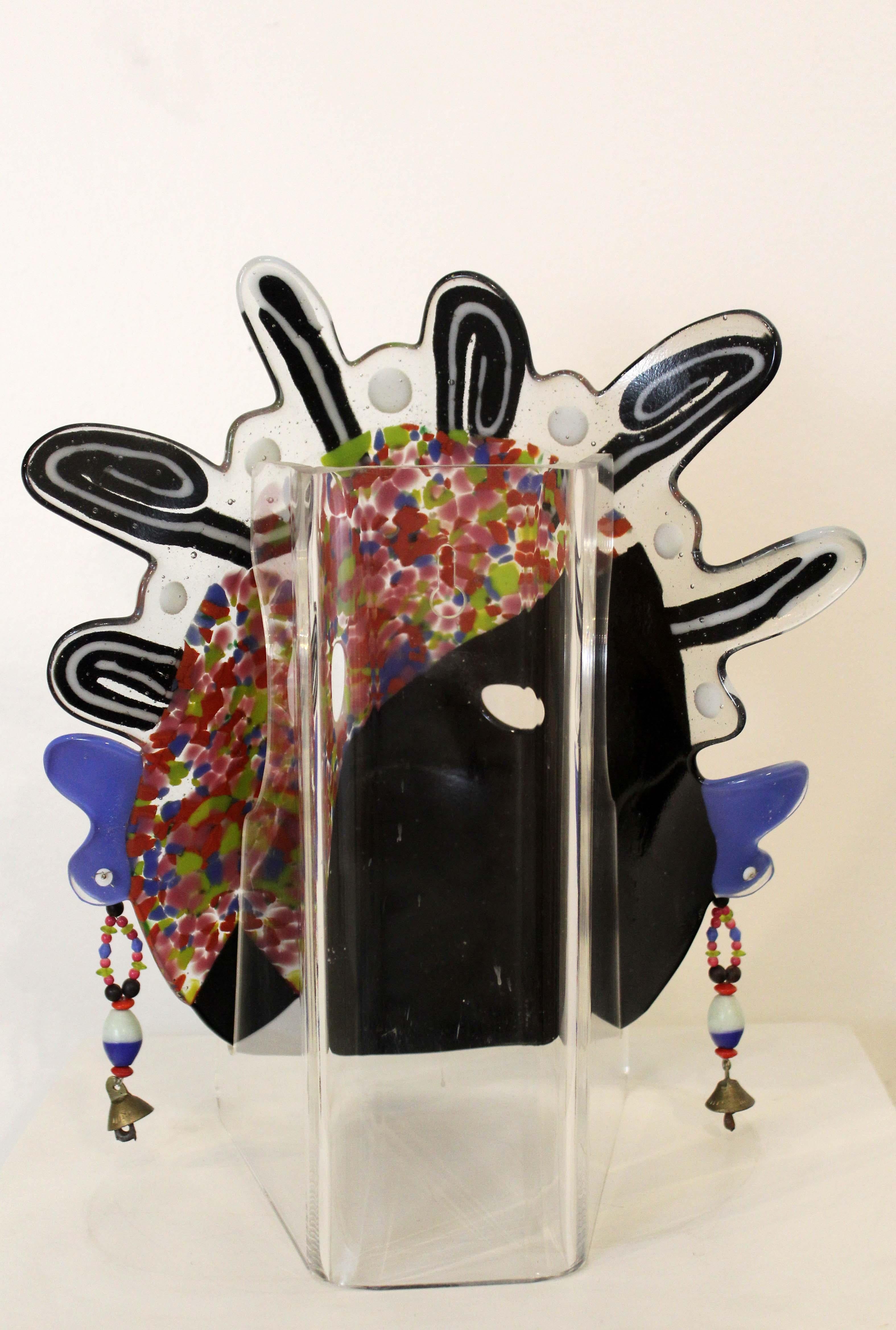20th Century Contemporary African Mask Painted & Fused Glass & Bead Designs by Ruth Brockman