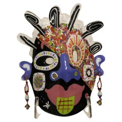 Contemporary African Mask Painted & Fused Glass & Bead Designs by Ruth Brockman