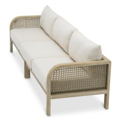 Large Contemporary Aged Teak and Beige Rope Outdoor Sofa