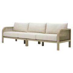 Large Contemporary Aged Teak and Beige Rope Outdoor Sofa