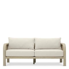 Small Contemporary Aged Teak and Beige Rope Outdoor Sofa