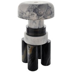 Contemporary Airy-0 Floor Lamp in Molten Black Marble and White Mist Marble