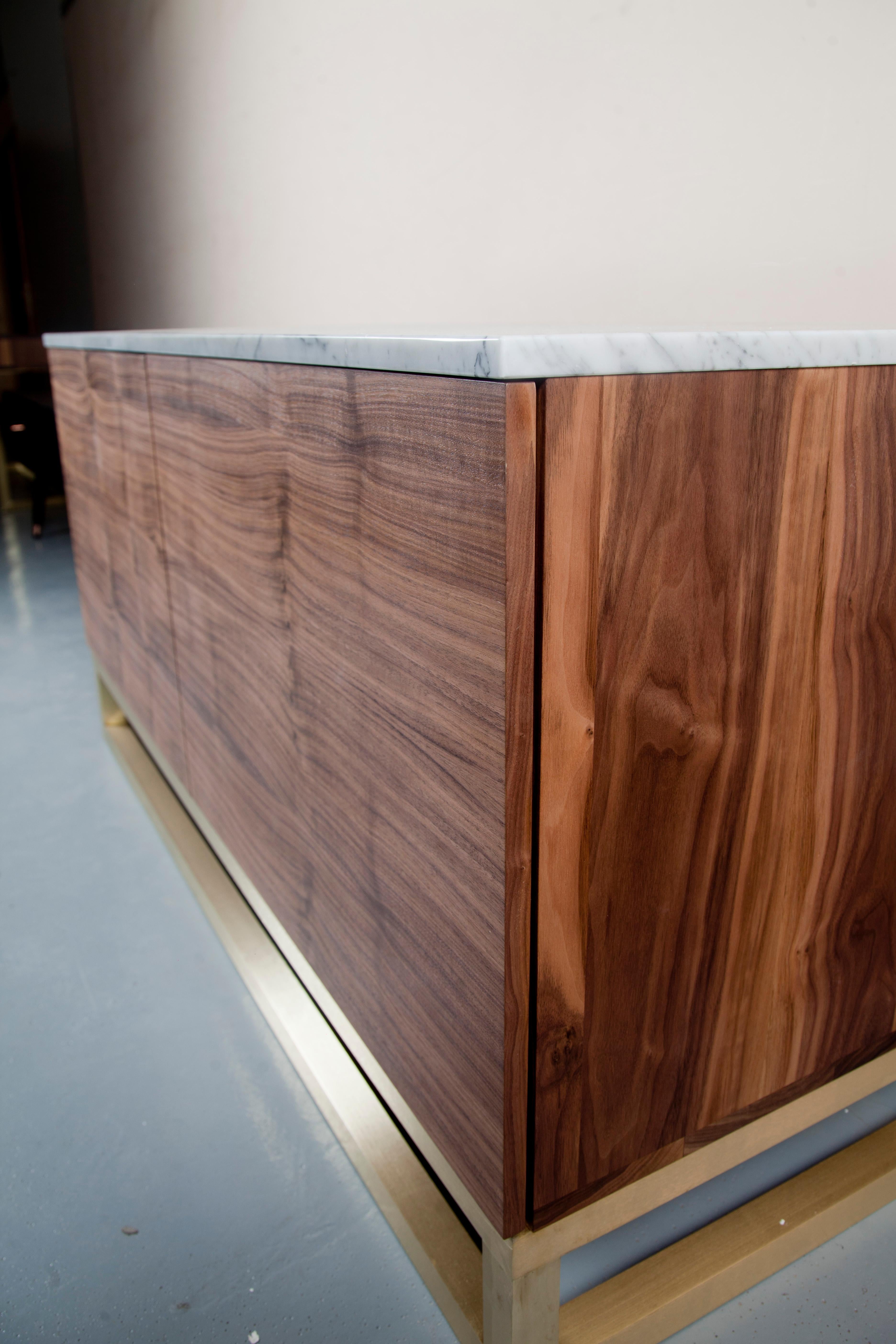 Modern Contemporary Akureyri Credenza in Walnut, Marble, and Brass For Sale