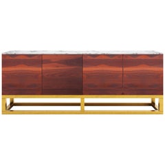 Contemporary Akureyri Credenza in Walnut, Marble, and Brass