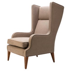 Contemporary Alae Wing Chair in Fox Linton Panama weave with Walnut Legs