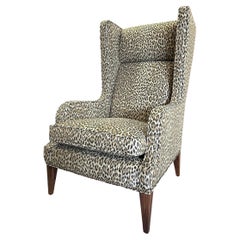 Contemporary Alae Wing Chair in House of Hackney leopard spot with Walnut Legs
