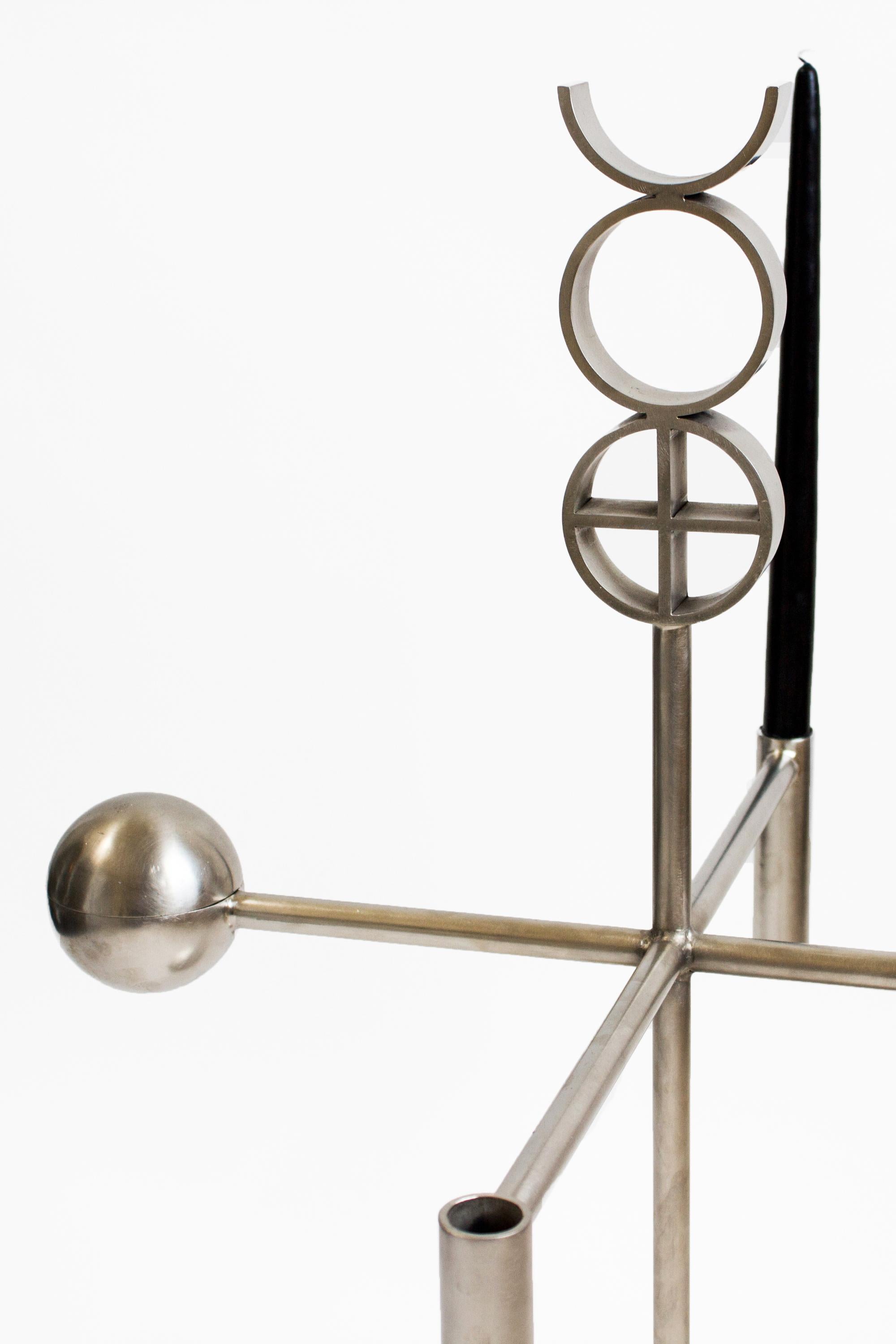 Material Lust [American, b. 1981,1986]
Alchemy Altar Candelabra, 2014 
Shown in brushed steel. 
Holds three 1
