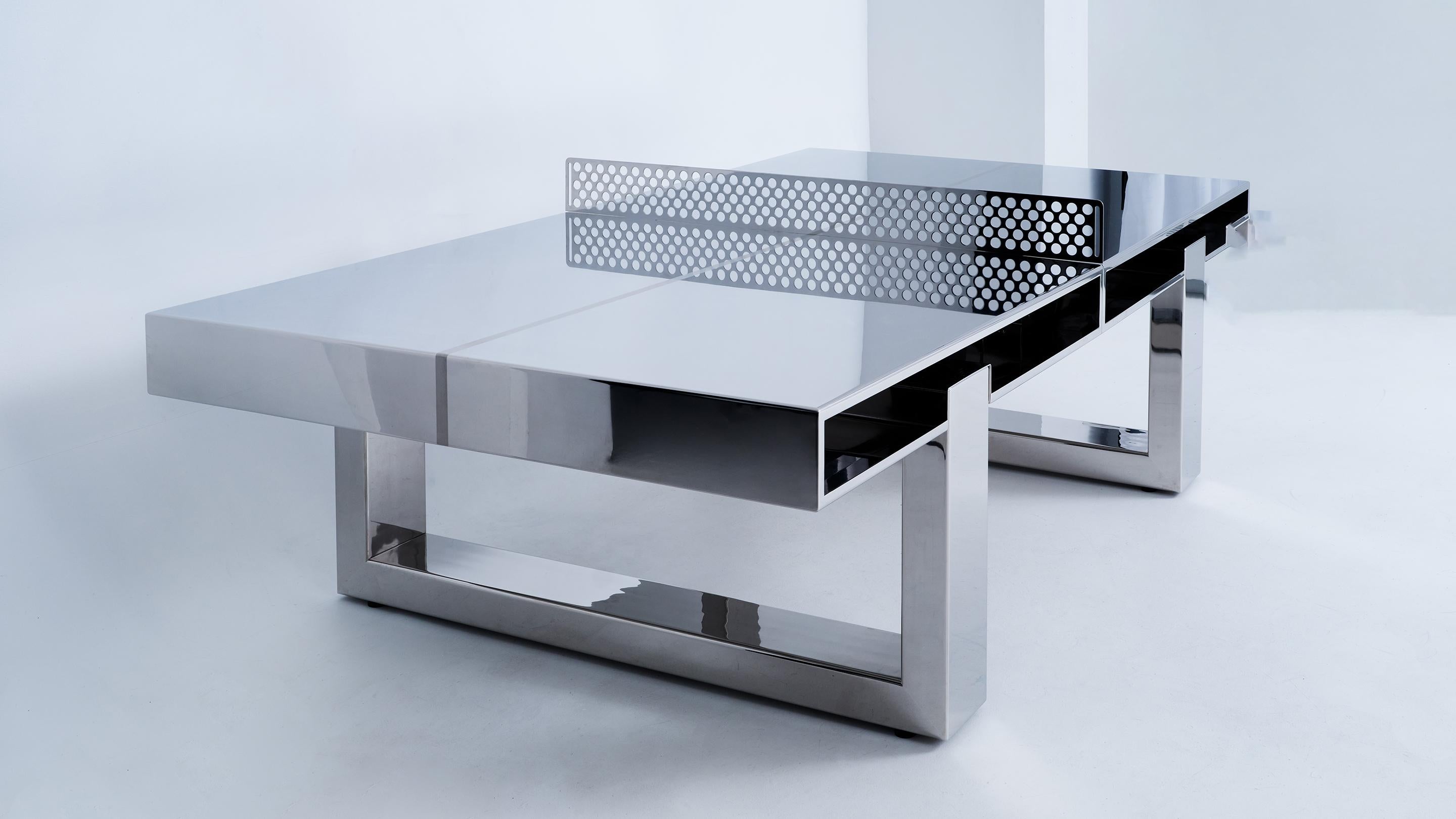 Contemporary All weather Chrome Stainless Steel Ping Pong Table For