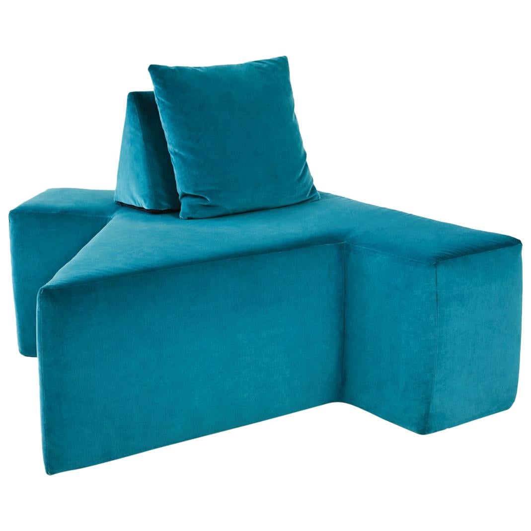 Contemporary All You Can Seat Modular Lounge or Sofa in Turquiose Upholstery For Sale