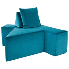 Contemporary All You Can Seat Modular Lounge or Sofa in Turquiose Upholstery